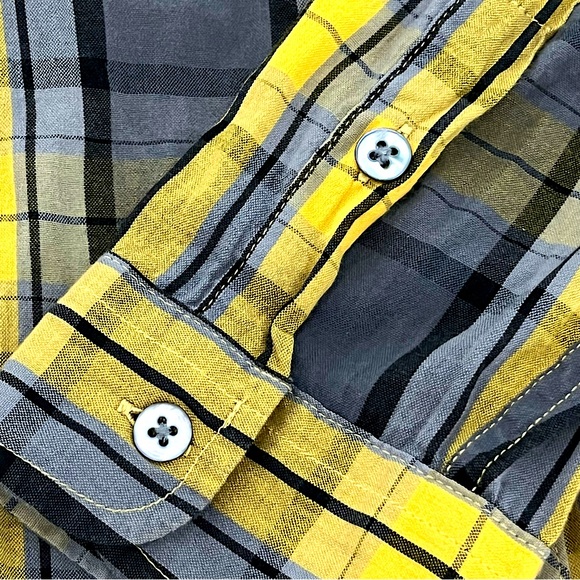 OBEY Women’s Plaid Lightweight Cotton Button Up Shirt Size L Yellow Streetwear - Picture 8 of 12